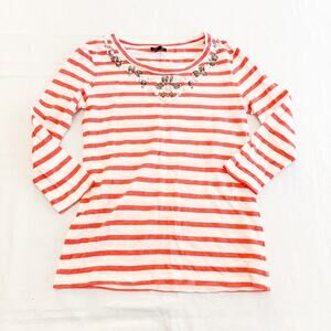 Talbots Striped Embellished Patterned 3/4 Sleeve Shirt Top Size Small Petite